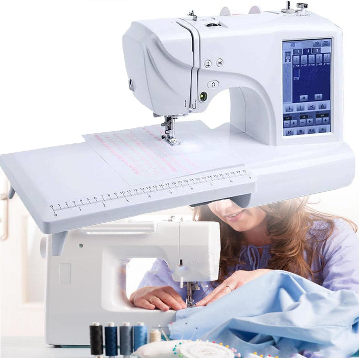 YANGYMM machine à coudre, 45 W, corps en alliage d'aluminium + cadre en acier, Noir, Automatique, Zone de Broderie 4' X 9