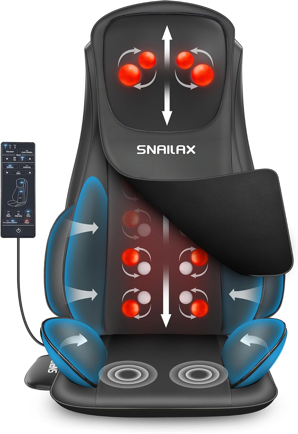 Snailax appareil de massage, Gris, Siège Massant Shiatsu amélioré avec Chaleur, Masseur De Siège de Chaise avec compression pétrissage vibration