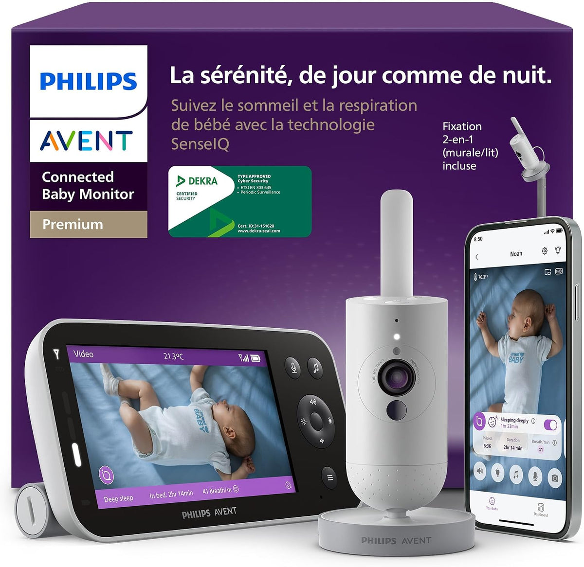 AVENT Moniteurs intelligents, Noir, Philips Babyphone vidéo connecté HD, Moniteur Le Plus avancé à ce Jour