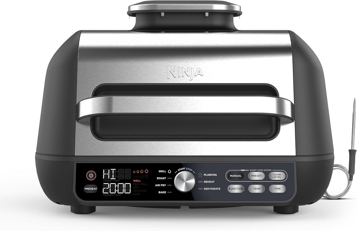 NINJA friteuse à air chaud, 3,8 L, Argenté/Noir, Foodi MAX PRO Grill, Plancha et Friteuse à air avec sonde de cuisson numérique