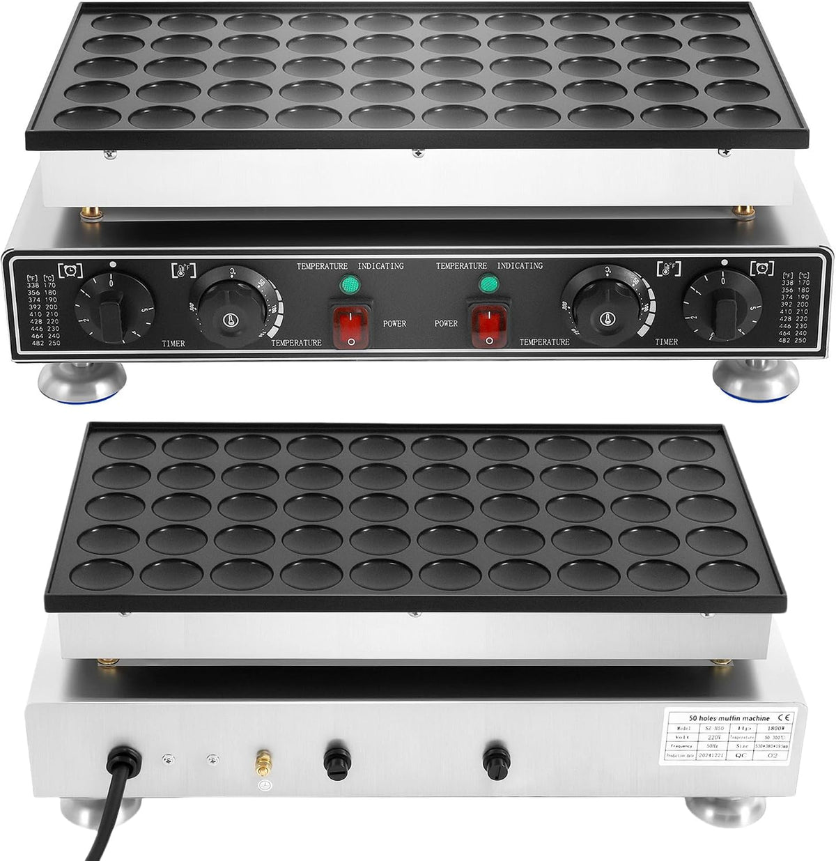 KigerNee gaufrier, 54 x 29 x 16,5 cm., 220 V., 1800 W, acier inoxydable de qualité alimentaire., argenté, noir