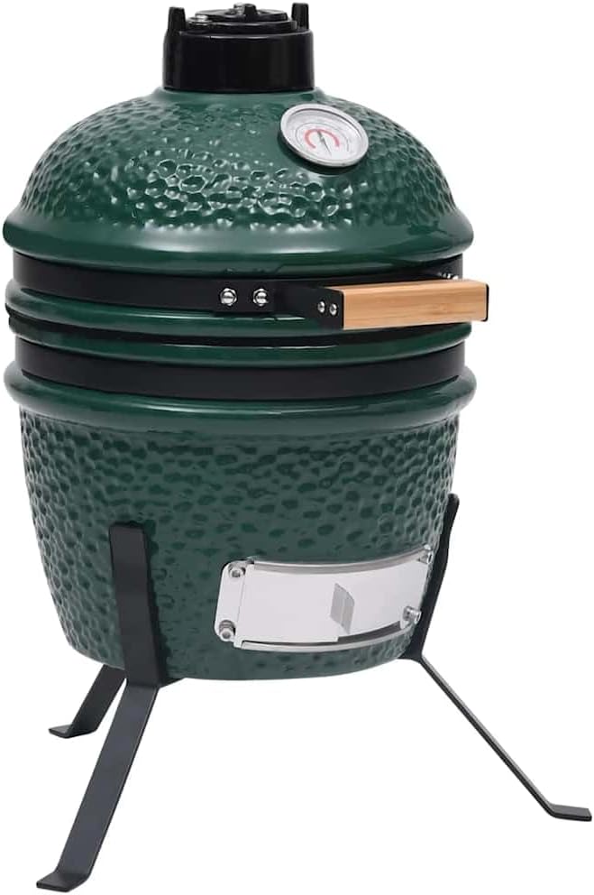Mandloder barbecue à charbon, 56 cm, 26,5 cm, céramique avec extérieur émaillé plein de cavités, acier revêtu par pulvérisation., vert