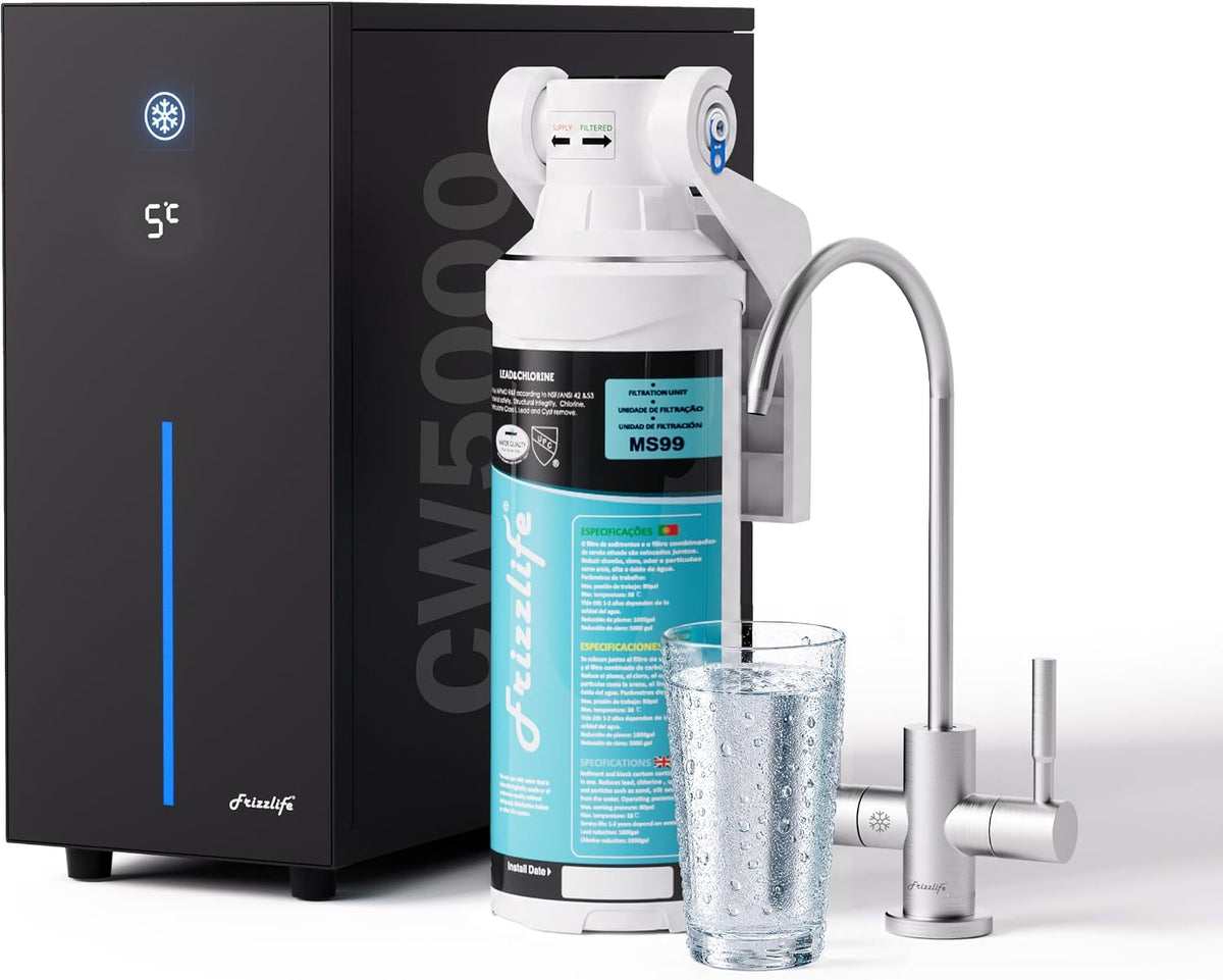 FRIZZLIFE fontaine à eau, Noir, Refroidisseur d'Eau sous évier avec Filtre, CW5000+MS99