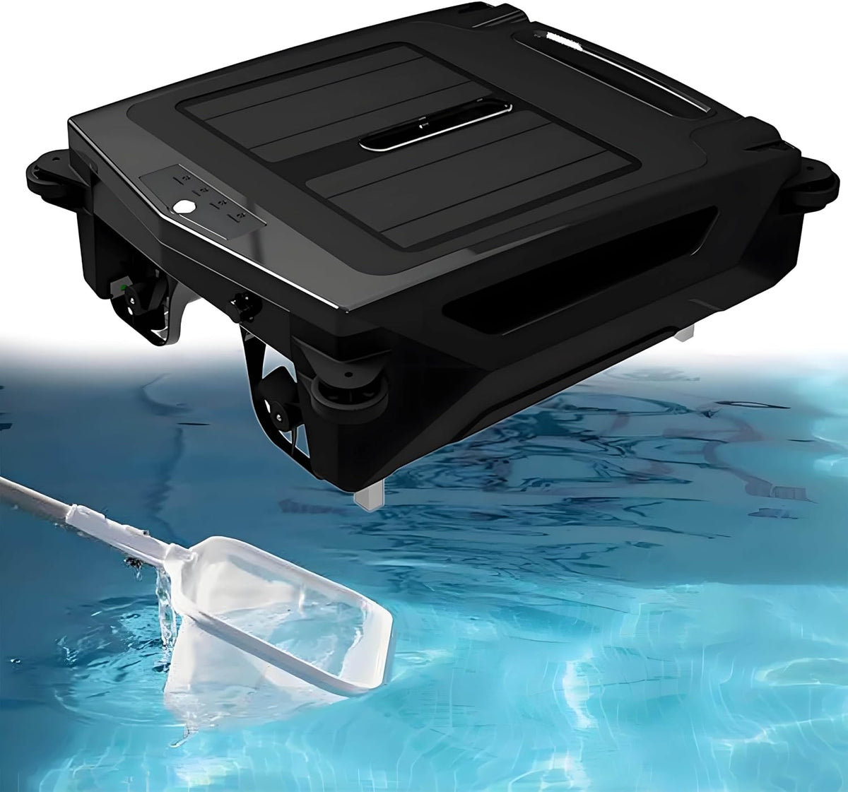 LJLYYDS Systèmes de nettoyage automatique, Env. 535 X 465 X 180 Mm, Noir, Robot Nettoyeur de Piscine avec Double Mode Solaire et Rechargeable