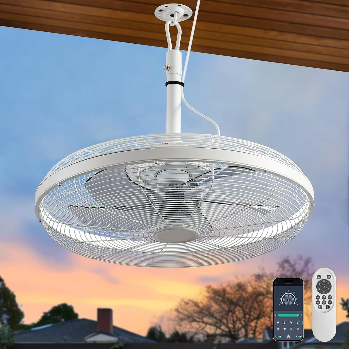 AHAWILL Ventilateurs de plafond, 50,8 cm, Blanc, Ventilateur de plafond extérieur avec lumières, ventilateur de plafond enfichable pour terrasse