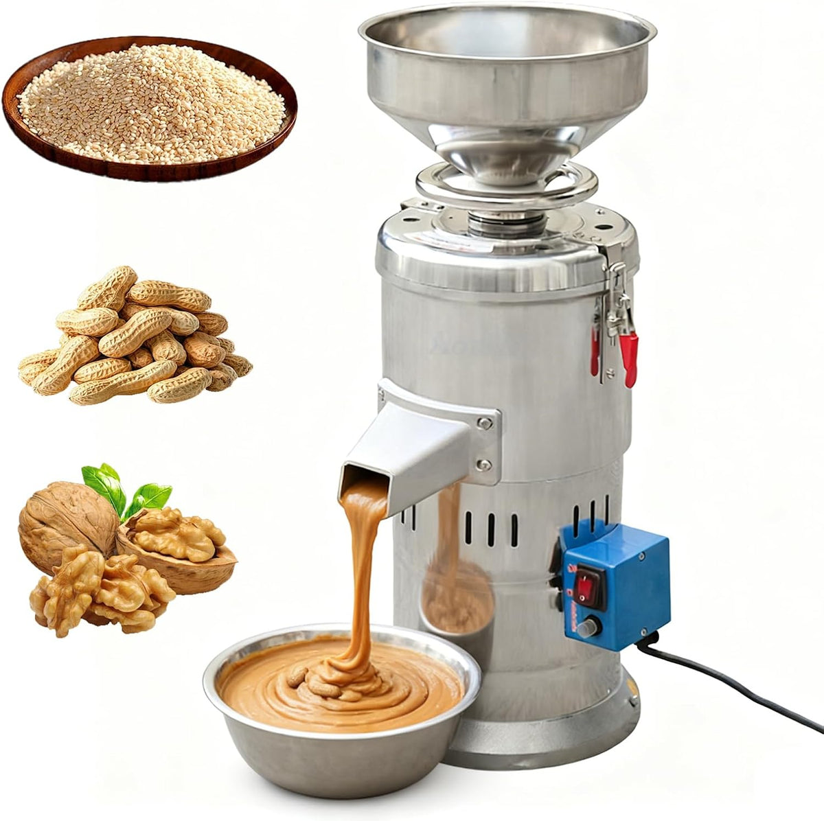 Machine broyeur, 1100 W, 1100 W, argent, à beurre de cacahuète commerciale, à beurre de noix électrique, sauce au sésame