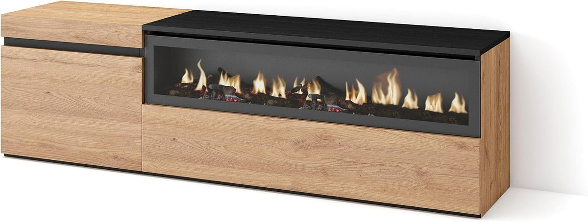 Skraut Home cheminée électrique, 102 cm de large, 21 cm de haut., 34w., 150x45x35 cm, Noir, Meuble TV, Banc Télé