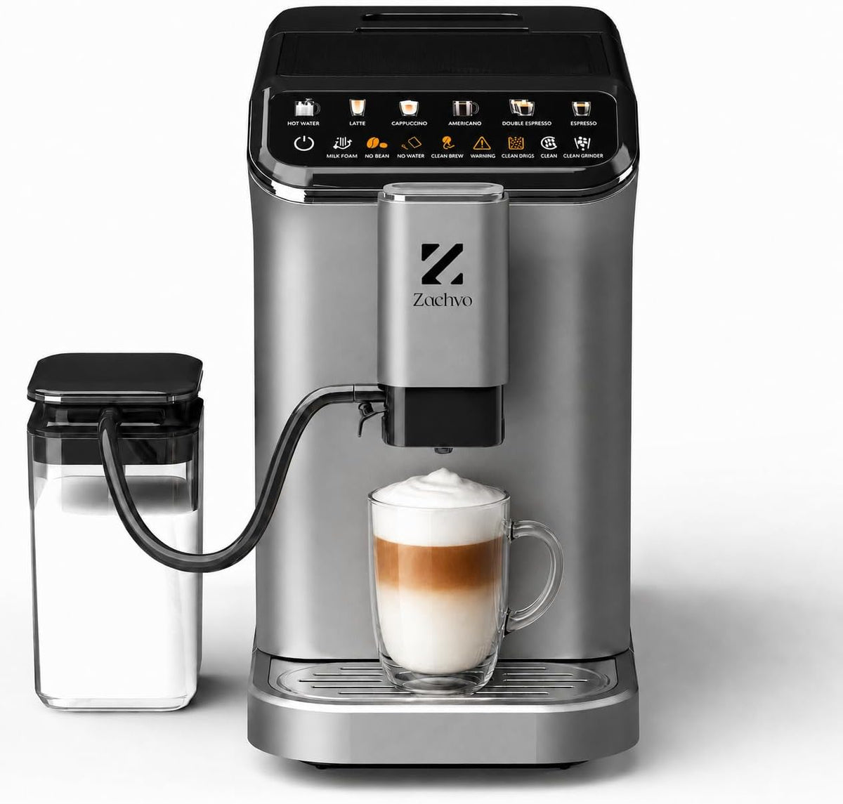 ZACHVO machine à café, Noir, Automatique, 15 Niveaux de Mouture, Écran Tactile, Contrôle PID de la Température