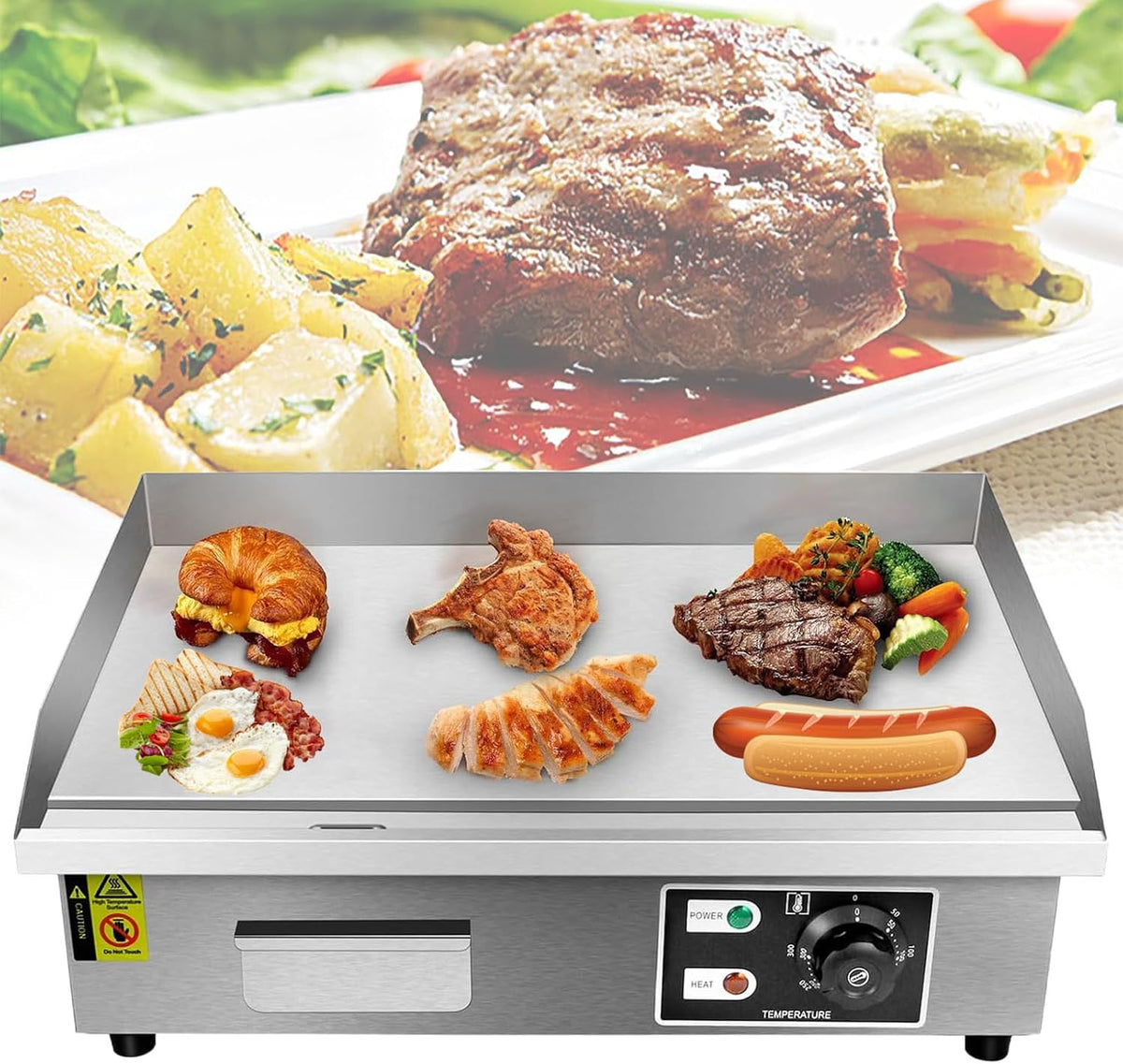 table de cuisson Beachtiful, 110 V, Argenté, Gril Teppanyaki Commercial de 22 '× 14', Barbecue, Hamburgers