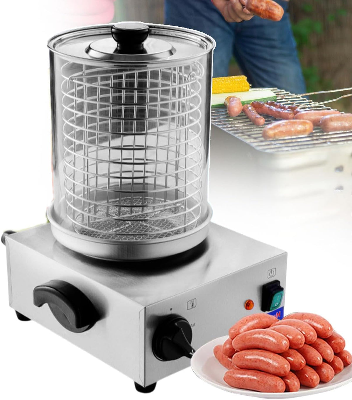 smafoseedding Appareils à hot dog, 425*355*340 mm/505*355*320 mm, 538 W, 220 V/50 Hz., acier inoxydable + plaque en fonte., Argenté