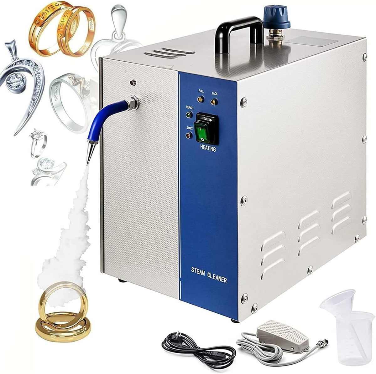 CUTANGELAR nettoyeur vapeur, 28,5 x 17,5 x 35 cm, 1300 W, 1300 W, 2600 W, 2 L, Argenté, Boucles D'oreilles, Colliers