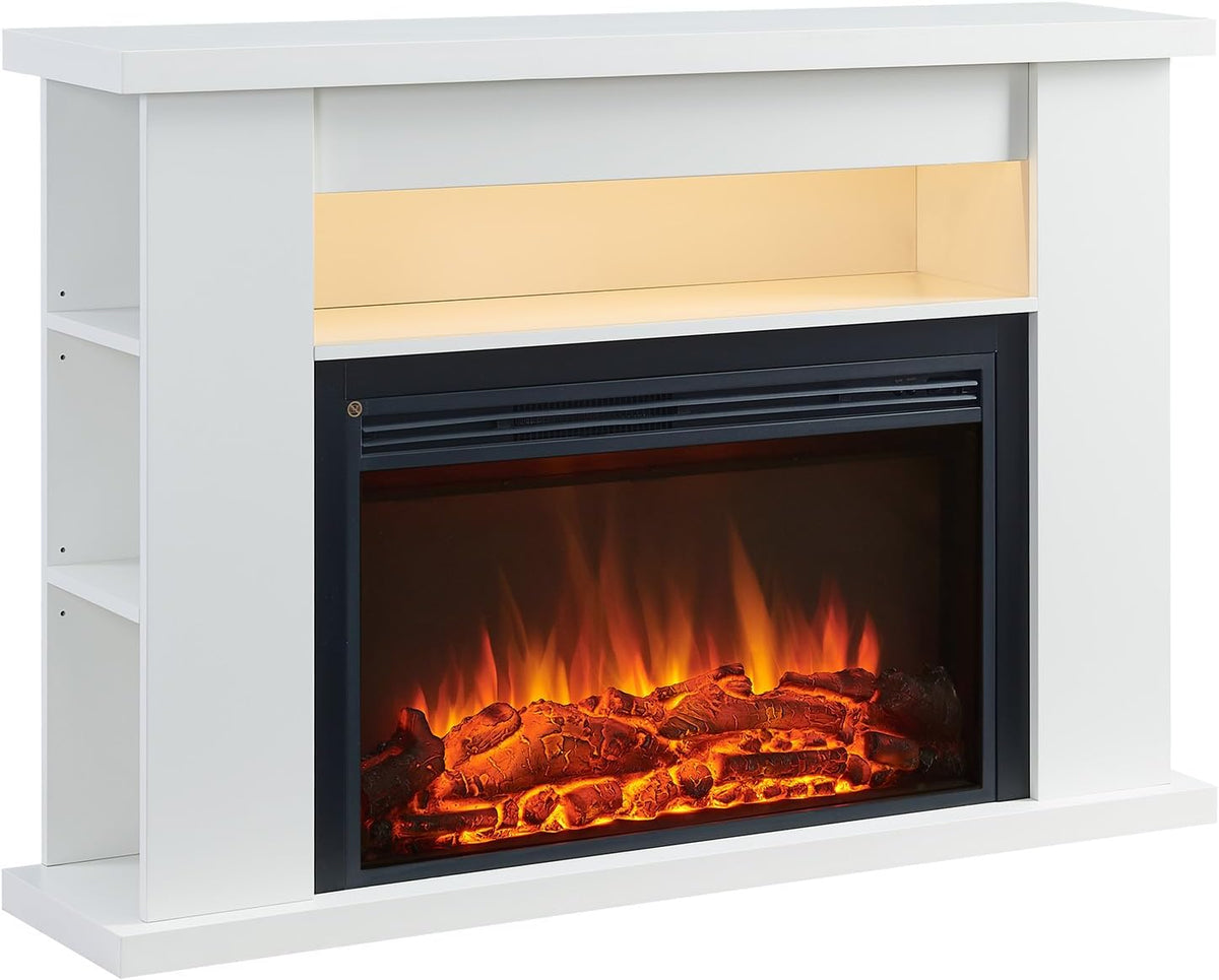 BALDERIA cheminée électrique, 2000 W, Blanc, sur pied avec effet de flamme 3D, Chauffage électrique, éclairage LED