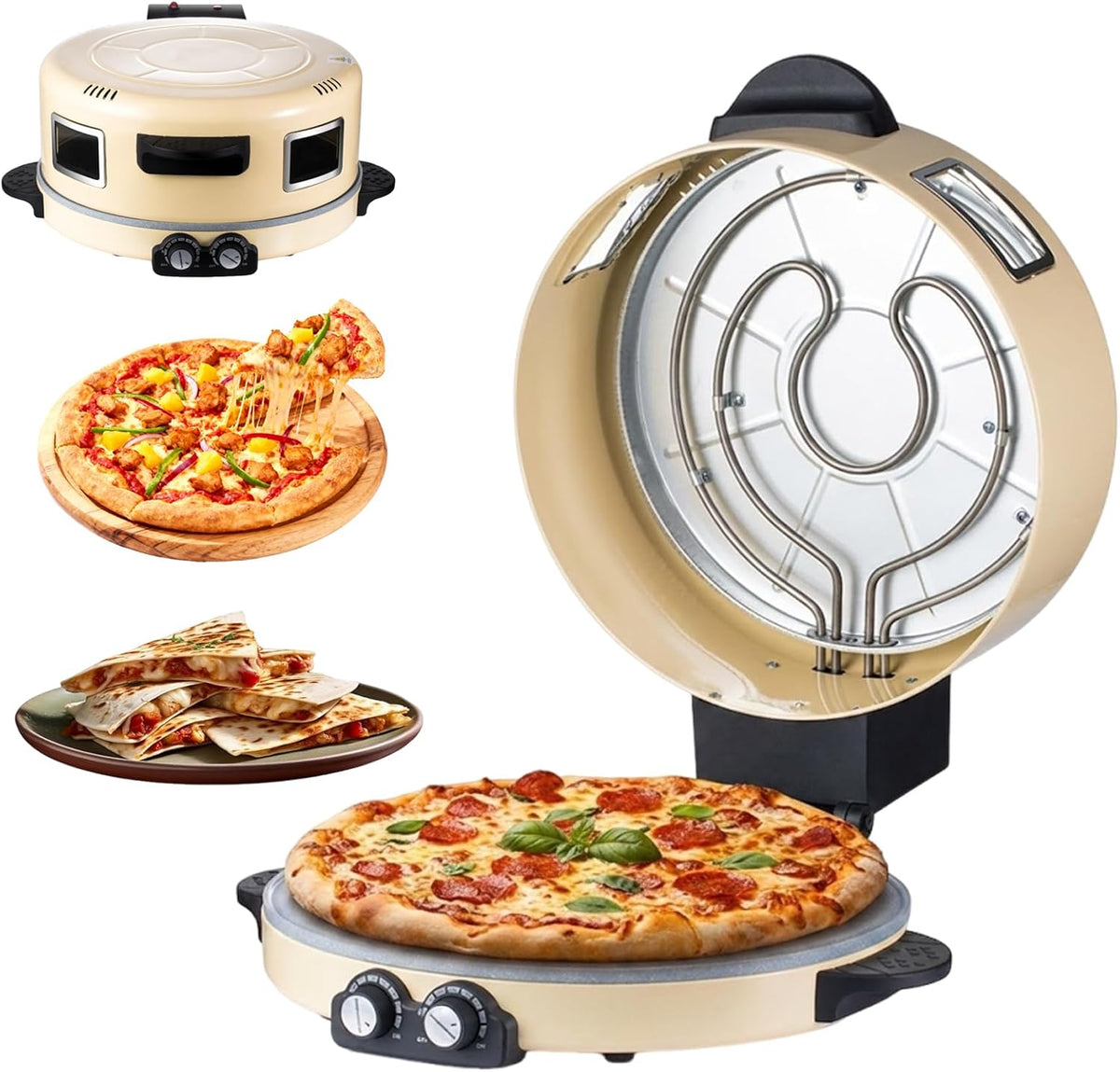 Four four à pizza, 40 cm, 2200 W, Noir/Argenté, à pizza électrique, base en pierre antiadhésive, machine de comptoir portable