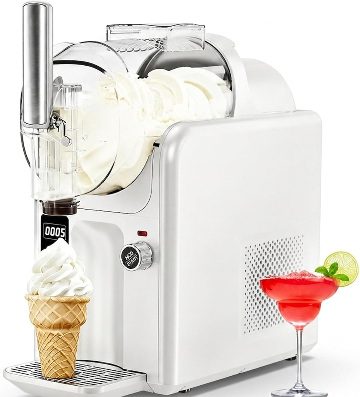 Machine sorbetière, 45 x 25,2 x 46,5 cm, 2 L (68 oz), 2 L, Blanc, à Granité, Appareil à Boissons Glacées sans Glaçons