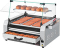 VEVOR Appareils à hot dog, Argenté, Rouleau à hot-dogs, 11 rouleaux, 30 hot-dogs, machine à griller les saucisses en acier inox