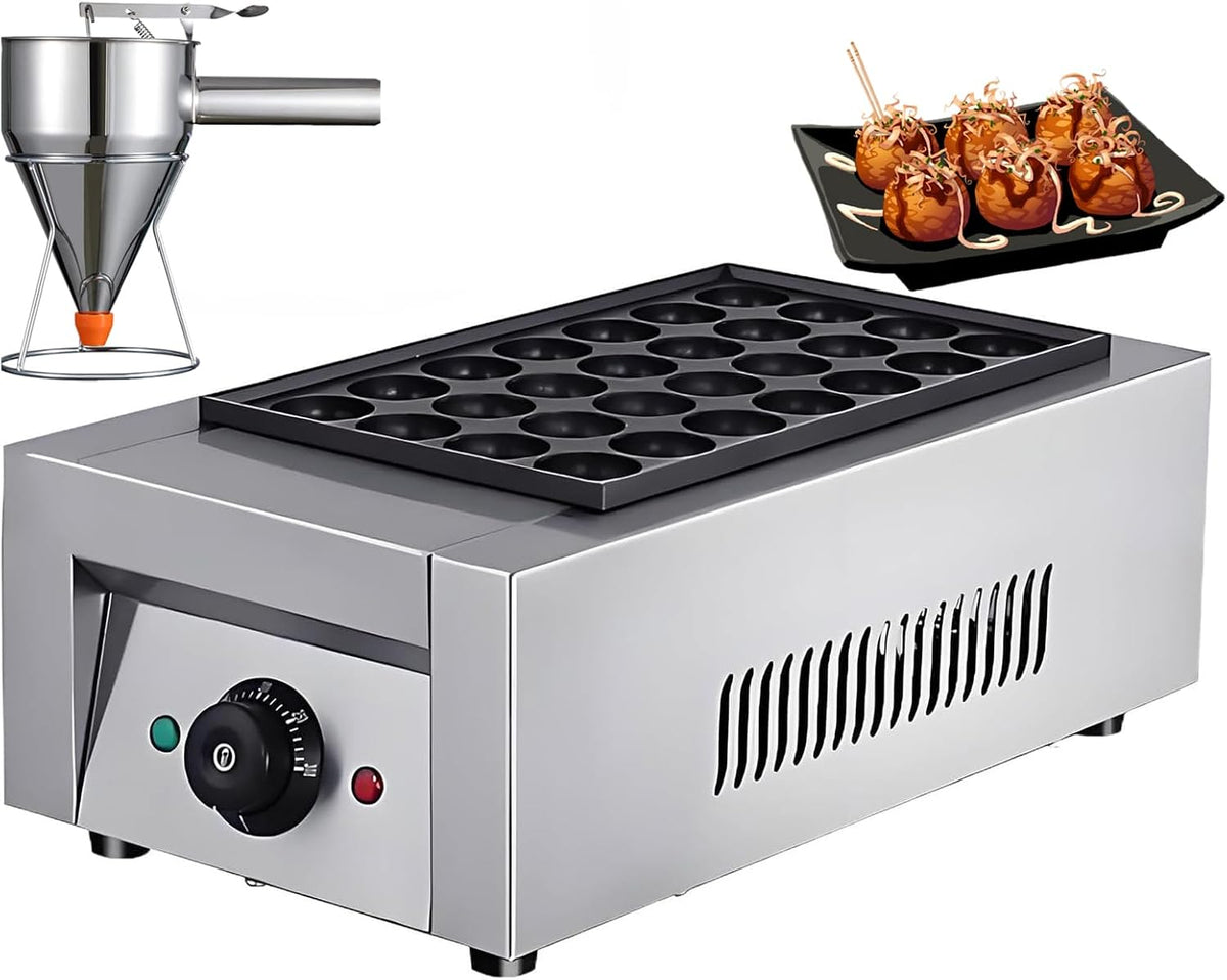 YXYLJOZ Grills électriques, 255 × 455 × 160 mm, 2 kW, Argenté, Appareil à takoyaki haute puissance, 28/56 trous