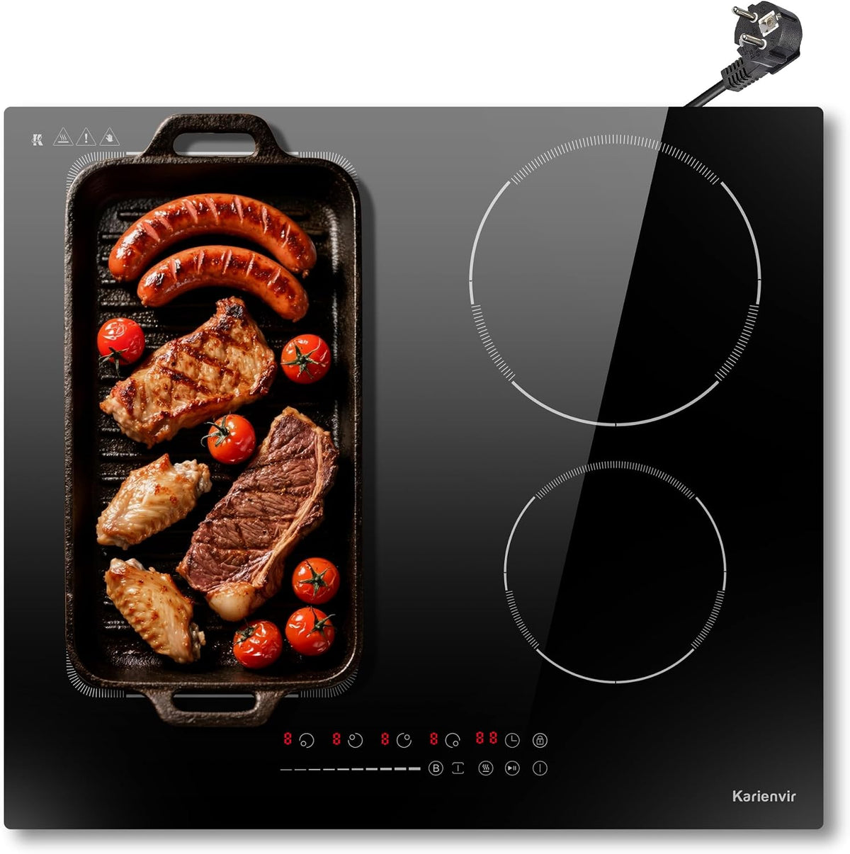 Tables de cuisson Karienvir, 3500 W, Noir, Plaque Induction 4 Feux avec Prise, Electrique Induction Zone Flexible