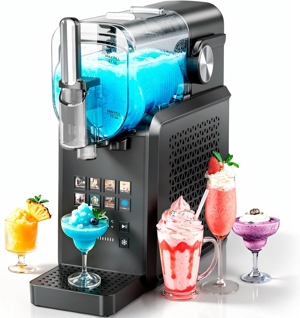 Bocxi sorbetière, 2 L, Noir, Machine à Granité, Machine à Granita, Slush Machine sans Glace, 8 Programmes, Écran Tactile