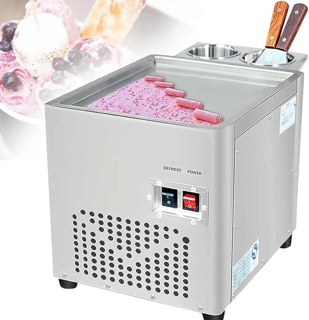 ZXSYYDS sorbetière, 30 x 49 x 33 cm, 220 W, acier inoxydable, Argenté, Machine à Glace Roulée Commerciale