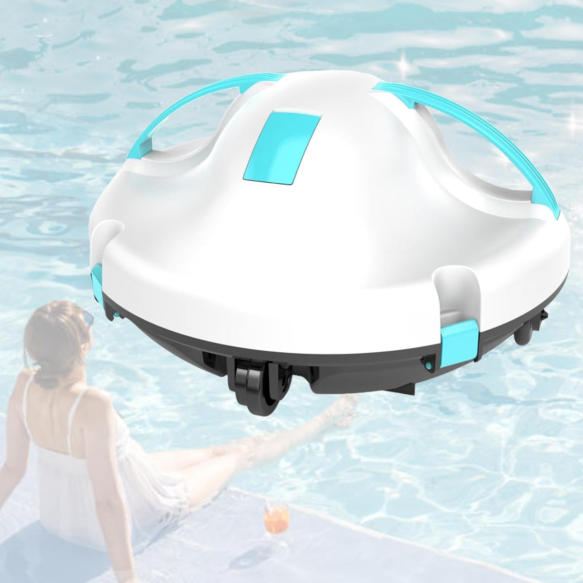 VNATWGOO robot aspirateur, 330 x 330 x 175 mm, Noir, De Piscine Professionnel, Piscine sans Fil, Double Moteur
