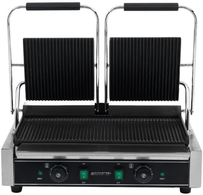 Dynasteel Appareils à sandwich et presses à panini, Noir, Grill Panini Double - Plaques Rainurées