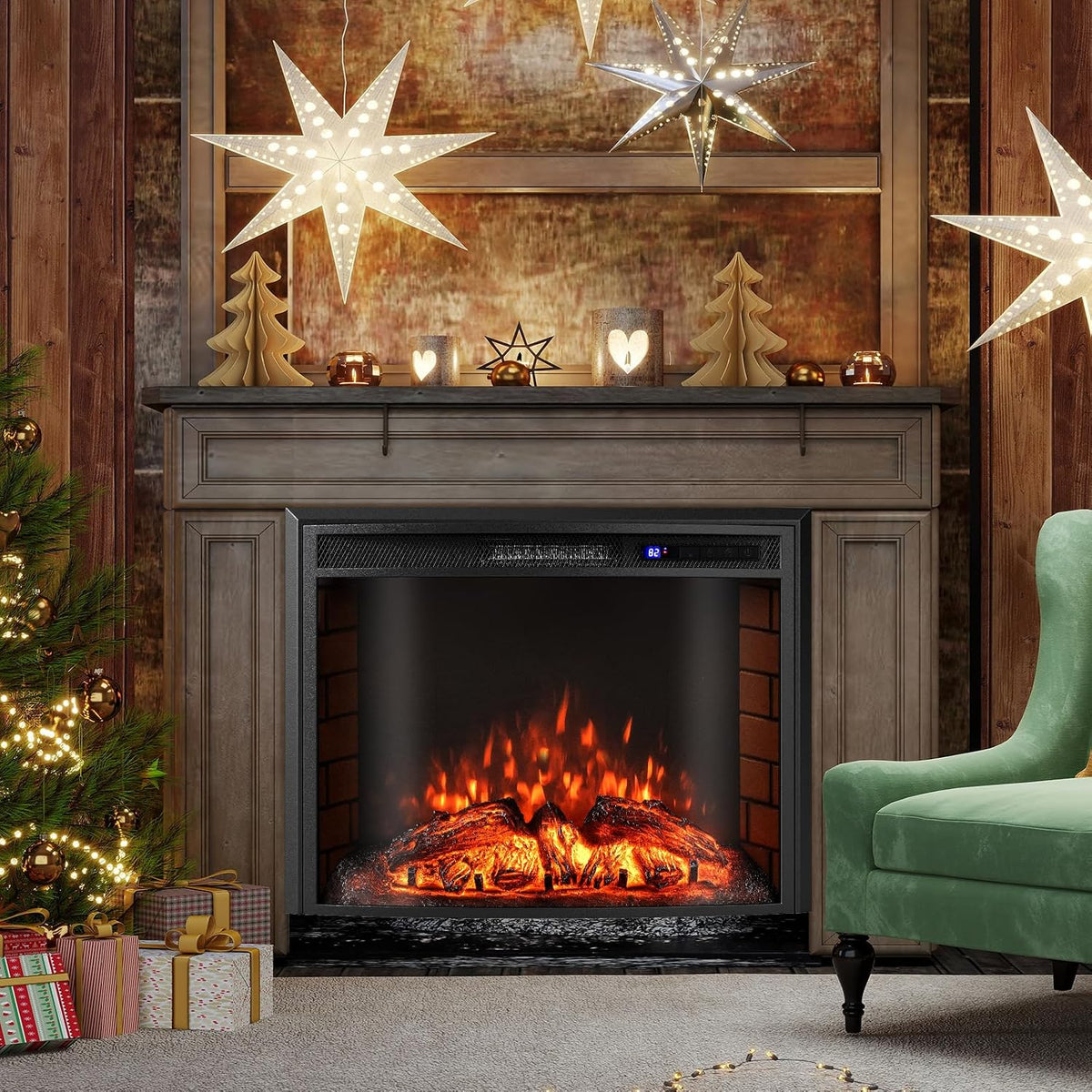 RELAX4LIFE cheminée électrique, 750 W, 1500 W, Noir, Encastrable /, Cheminee Decorative avec Effet Flamme LED