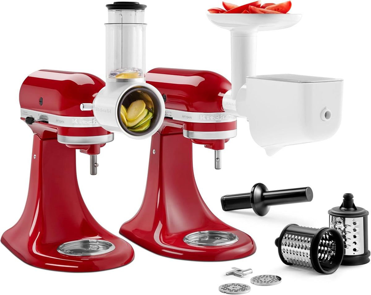 KitchenAid accessoire robots, Noir, Set d'Accessoires Gourmet pour Robots Pâtissiers, Hachoir à Viande, Trancheur & Râpe à Légumes