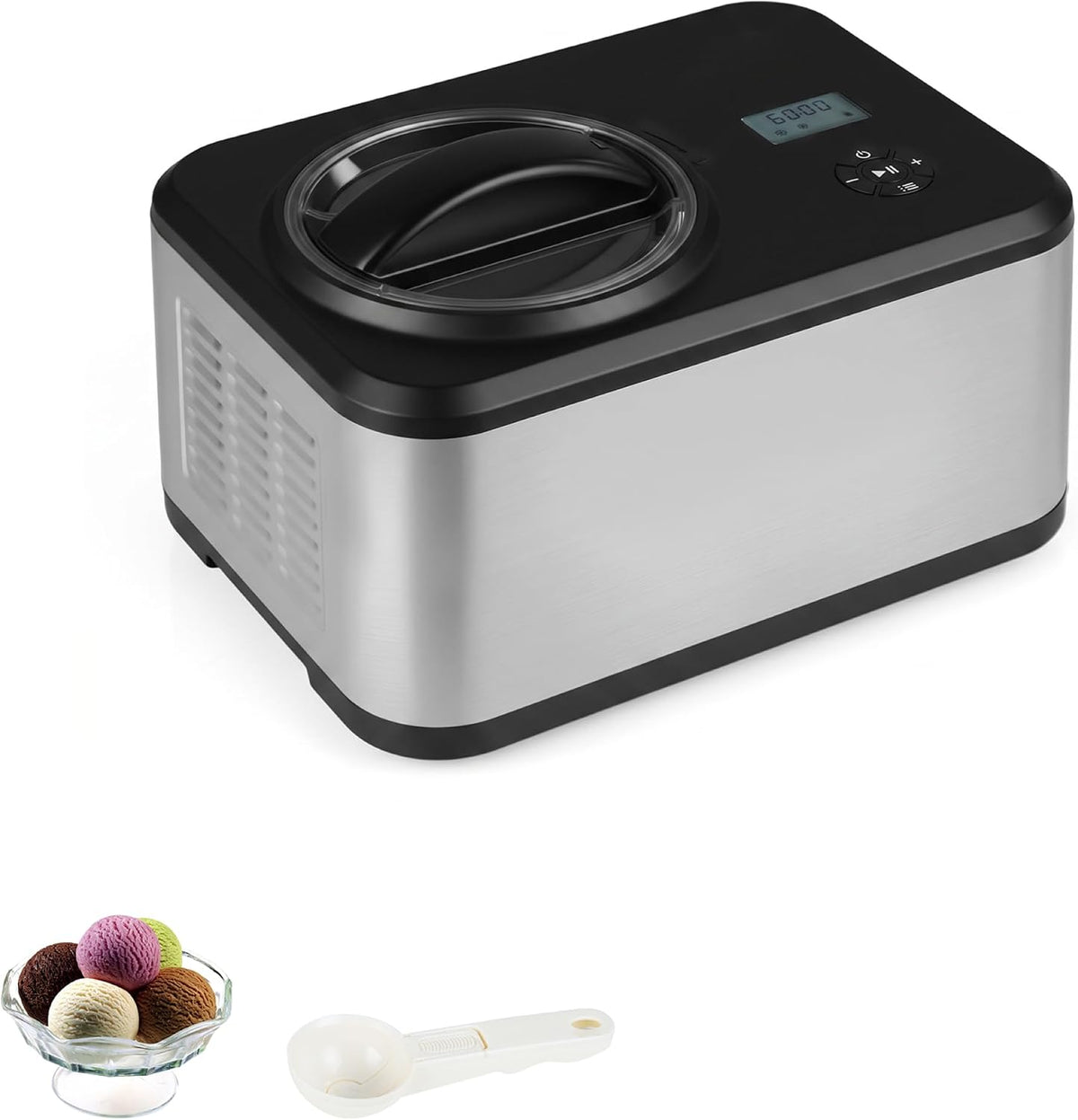 LIFEZEAL sorbetière, 1,5 L, CA 220-240 V/50 Hz, 1,5 L, Argenté, Sorbetiere Acier Inoxydable, Machine a Granita avec Écran LCD