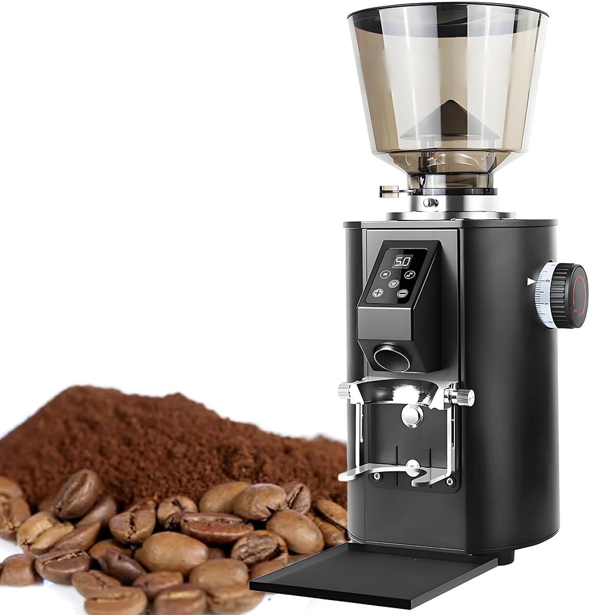 vnmudzeo Moulins électriques à meules, 252 × 210 × 478 mm, 453 g, 350 W, 220 V, 450 G, Beige/Noir, Moulin à Café Professionnel à Meules Plates