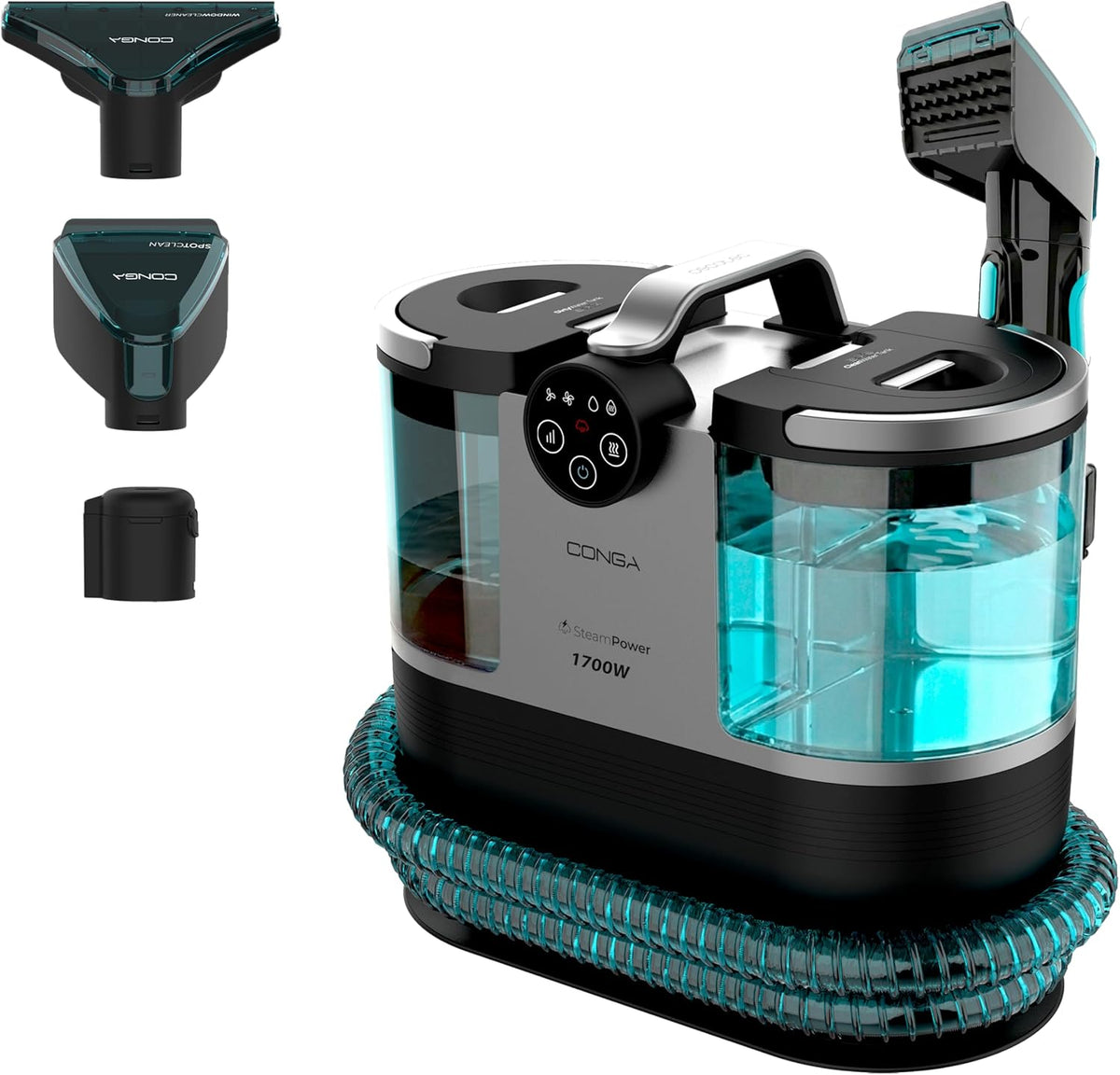 Cecotec nettoyeur de tapis, 1700 W, 1600 ml, 950 ml, 7 m, Noir, Nettoyage 3en1, Réservoir eau propre et eau sale