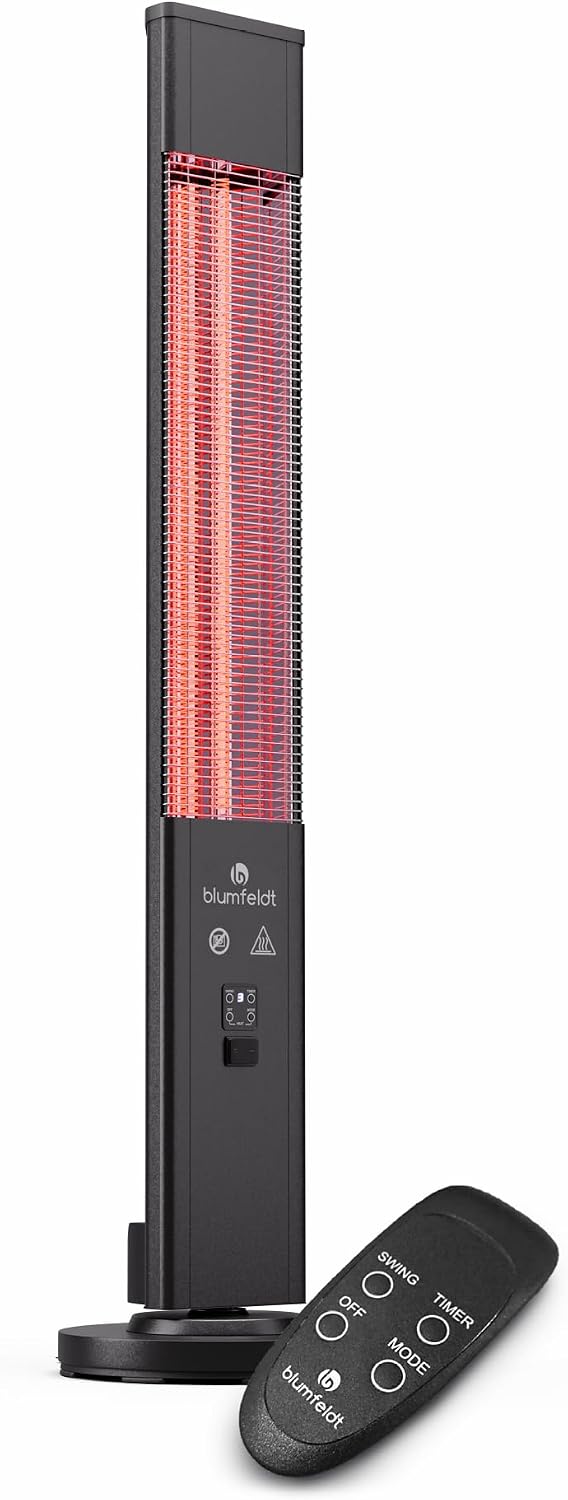 blumfeldt Appareils de chauffage extérieur, 135 x 32 cm (HxP), 3000 W, Noir, Chauffage Infrarouge sur Pied
