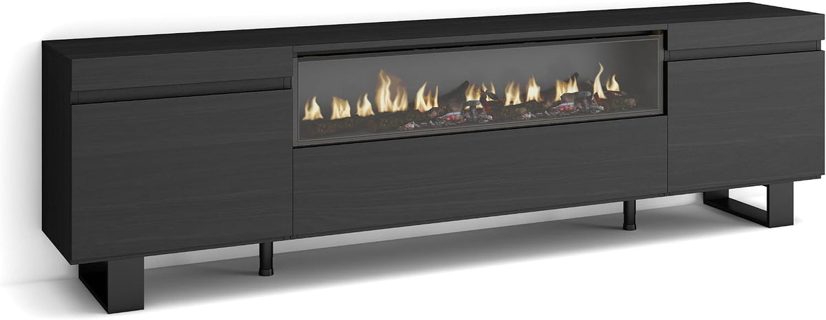 Skraut Home cheminée électrique, 102 cm de large, 21 cm de haut., 34w., 200x57x35 cm, Noir, Meuble TV, Banc Télé