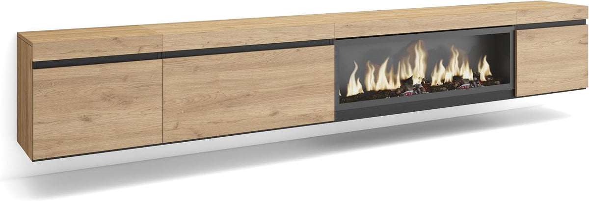 Skraut Home cheminée électrique, 107 cm., 34 W., 288x45x35 cm, Marron, Meuble TV, Banc Télé, Grand Espace de Rangement