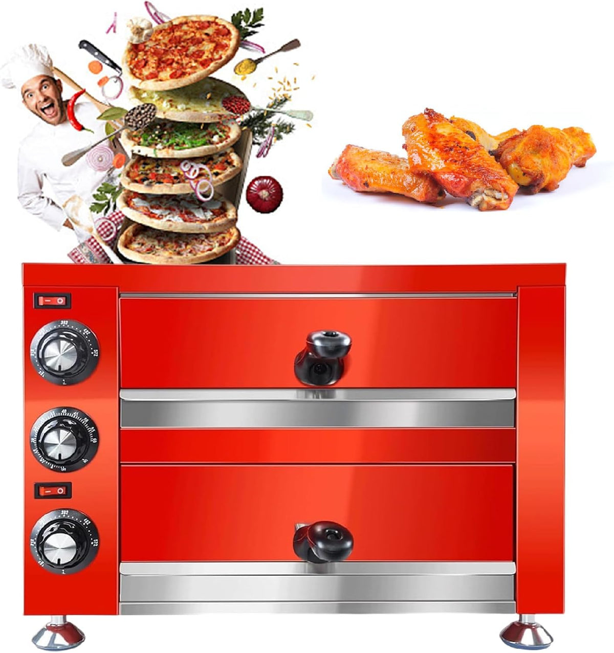 XSDAJSD four à pizza, 1100 W, 110 V/220 V, 12 pouces, Argenté, électrique d'intérieur, professionnel de comptoir de avec grille de cuisson