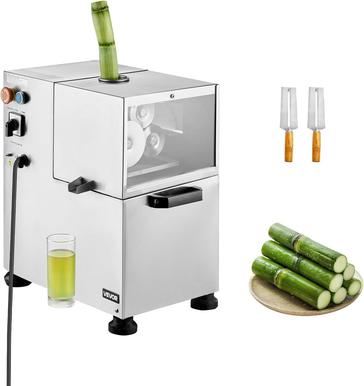 VEVOR presse-agrumes, 21,7 x 15,0 x 20,5 pouces / 550 x 380 x 520 mm, 800 W, 300 kg, Argenté, Presse à Canne à Sucre Électrique