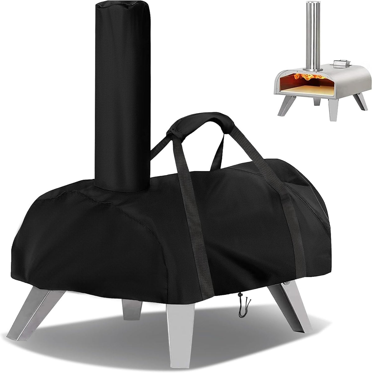 Housse four à pizza, 59 x 39 x 25 cm, Noir, de étanche et résistante pour Big Horn, protection avec cheminée pour portable