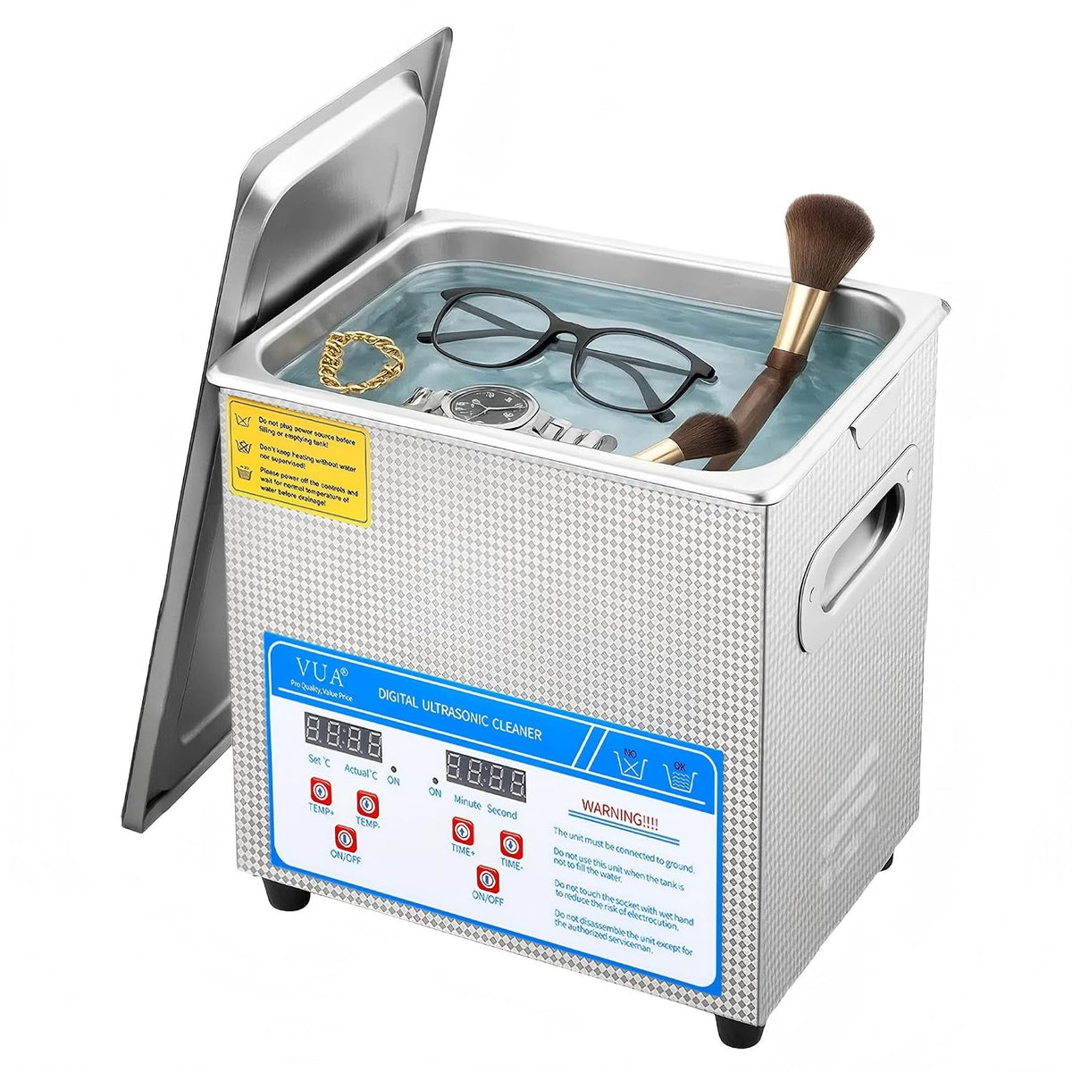 VUA Fournitures pour le nettoyage du laboratoire, 3 L, Noir, Nettoyeur à ultrasons avec minuterie numérique et chauffage