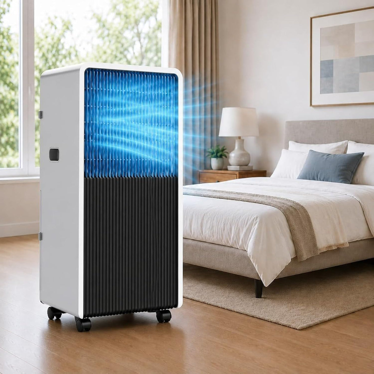 climatiseur portable ZYANBIN, 12000 BTU, 3200 W, Blanc, Climatiseur Mobile, Silencieux, 4 roulettes, Flux d'air à 120°