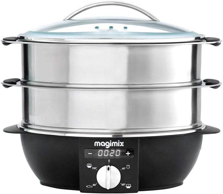 Magimix Cuiseurs vapeurs électriques, 12,2 l, 1,2 l, 1900 W, Argenté, 11579 Cuiseur Vapeur avec 2 paniers Rotatif