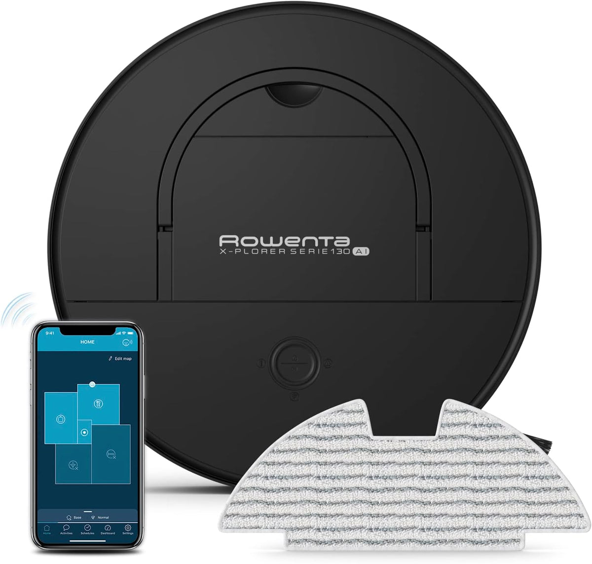 Rowenta robot aspirateur, Noir, Aspirateur Robot Laveur, Nettoyage 4-en-1, Design ultrafin, Intelligence Artificielle