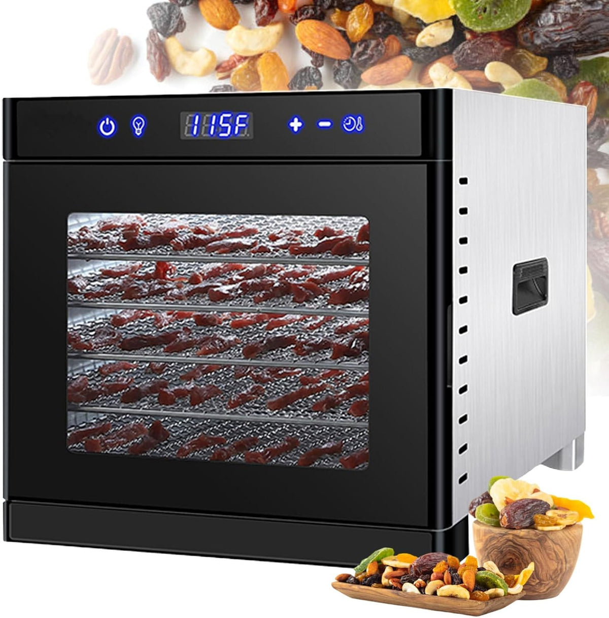 lilishangmao déshydrateur alimentaire, 35 x 45 x 32 cm, Acier inoxydable, Noir, Professionnel, Température Réglable De 35 °C À 75 °C