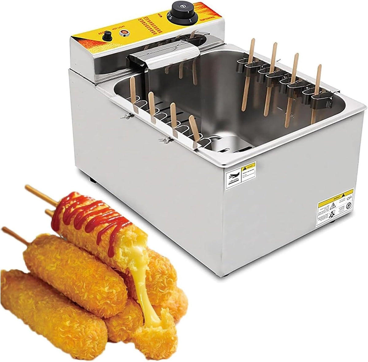 JingNian Friteuses d'extérieur, 585 × 370 × 370 mm, 12 litres, 2,5 kW, 110 V / 220 V, 12 L, Argenté, Friteuse Commerciale pour Corn Dogs