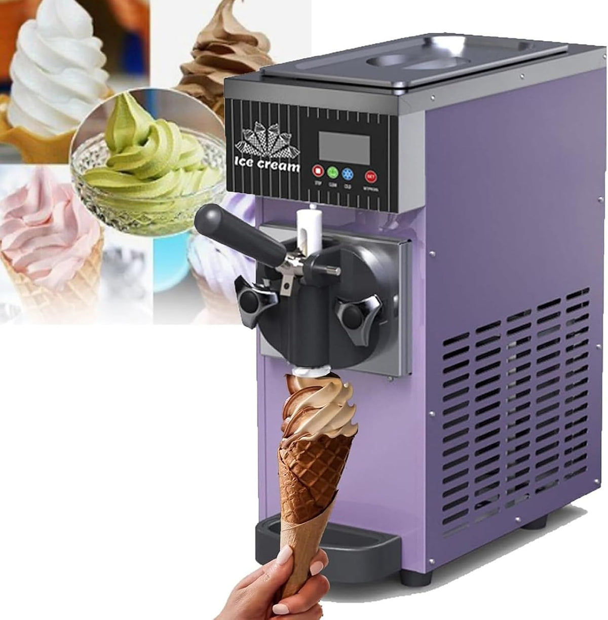 WIANQIAN sorbetière, 20 x 40 x 51 cm, Acier inoxydable, Violet, Machine à glace italienne avec première portion en 10 minutes Purple