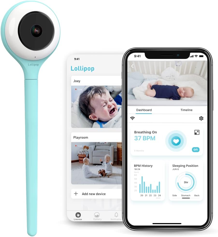 Lollipop Moniteurs intelligents, Gris, Moniteur bébé - Caméra Wi-FI Intelligente avec détection des Pleurs