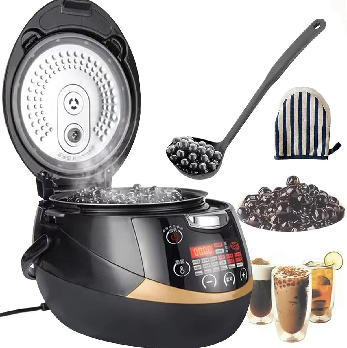 AUTUMFLATGAO Machines à thé, 8 L (max. 1,5 kg), 1350 W, 8 L, 1350 W, ABS + alliage d'aluminium, Noir, Boba Cooker Commercial Boba Pot