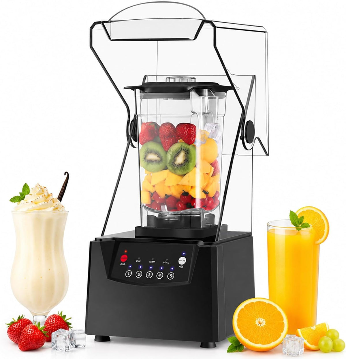 lilishangmao blender, 200 W, 1,8 L, Argenté, Mixeur à Smoothie Professionnel 2, sur Socle avec Bol, Enceinte Insonorisante