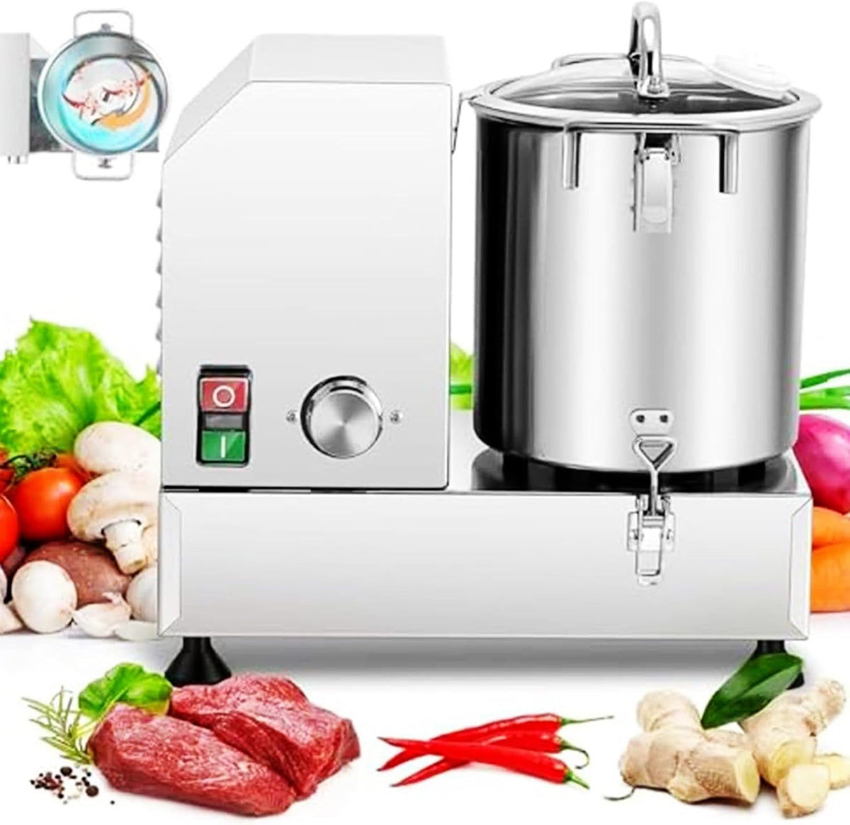 HENGCMM Mini-robots et hachoirs, 1 200 W / 1 200 W / 1 800 W, 15 L, 6 L, Acier inoxydable, Argenté, Gingembre