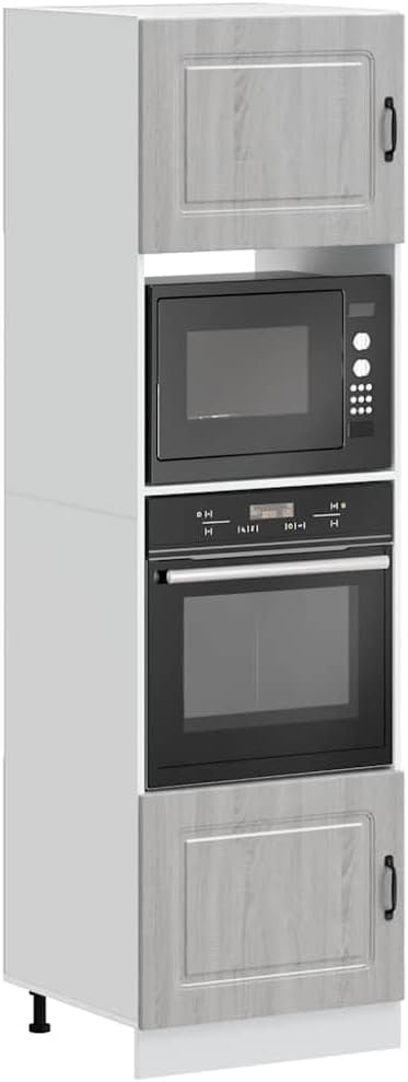 armoire Holepyr, 60 x 57 x 207 cm, bois, gris sonoma, micro-ondes, espace de rangement et stockage